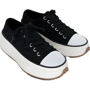 Wild Pair Highfive Bling Platform Lace-Up Sneakers Black Women 9.5M